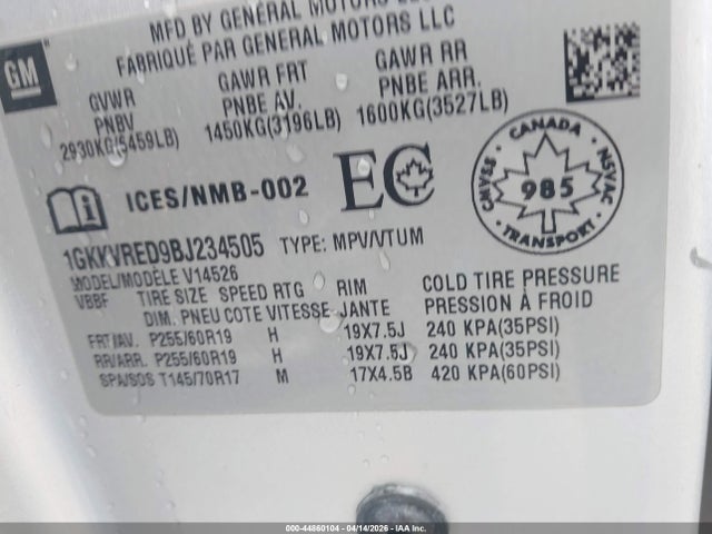 2011 Gmc Acadia Slt-1 მანქანა იყიდება აუქციონზე, vin: 1GKKVRED9BJ234505, აუქციონის ნომერი: 44860104