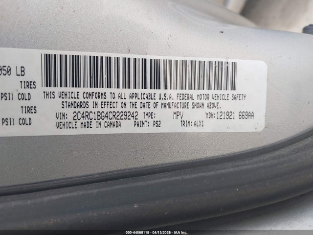 Продажа на аукционе авто 2012 Chrysler Town & Country Touring, vin: 2C4RC1BG4CR229242, номер лота: 44860115