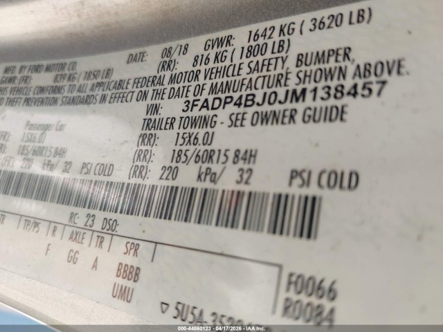Ford FIESTA SE 2018 3FADP4BJ0JM138457 Image 9