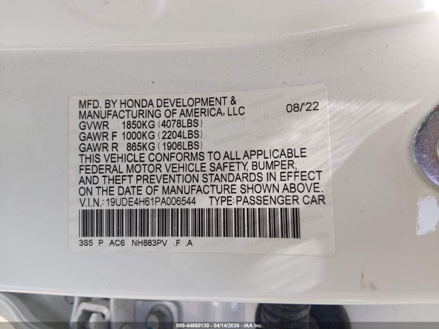 44860130 :رقم المزاد ، 19UDE4H61PA006544 vin ، 2023 Acura Integra A-spec Technology مزاد بيع