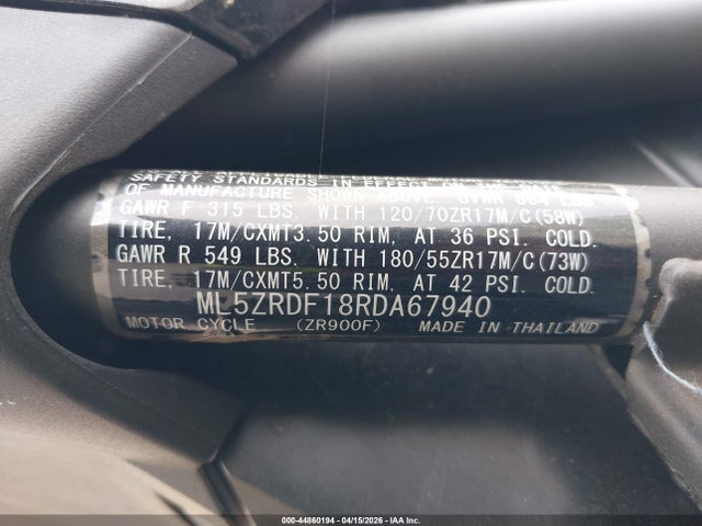 ML5ZRDF18RDA67940 Kawasaki Zr900 F