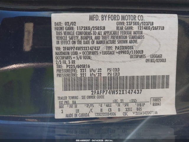 Продажа на аукционе авто 2002 Ford Crown Victoria Lx, vin: 2FAFP74W52X147437, номер лота: 44860207