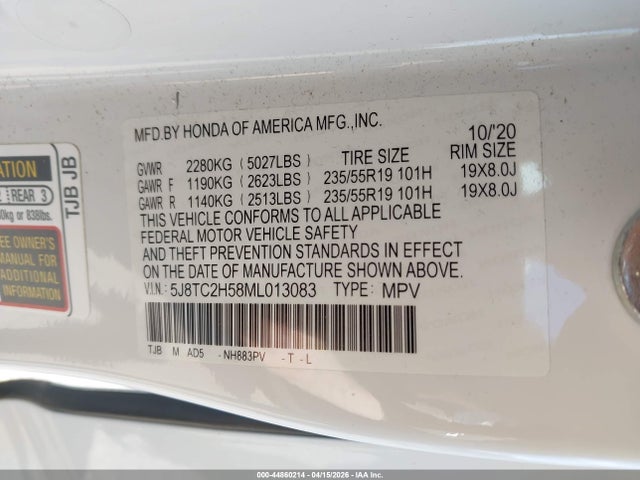 Продажа на аукционе авто 2021 Acura Rdx Technology Package, vin: 5J8TC2H58ML013083, номер лота: 44860214