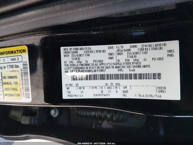 Продаж на аукціоні авто 2019 Ford Ranger Xlt, vin: 1FTER4EH9KLB11567, номер лоту: 44860219