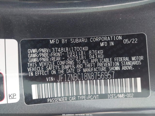 Aukcja sprzedaży 2022 Toyota Gr86, vin: JF1ZNBC18N8756957, numer aukcji: 44860243