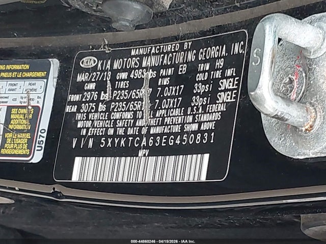 Aukcja sprzedaży 2014 Kia Sorento Lx, vin: 5XYKTCA63EG450831, numer aukcji: 44860246