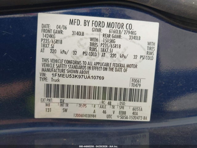 Продаж на аукціоні авто 2007 Ford Explorer Sport Trac Limited, vin: 1FMEU53K97UA10769, номер лоту: 44860258