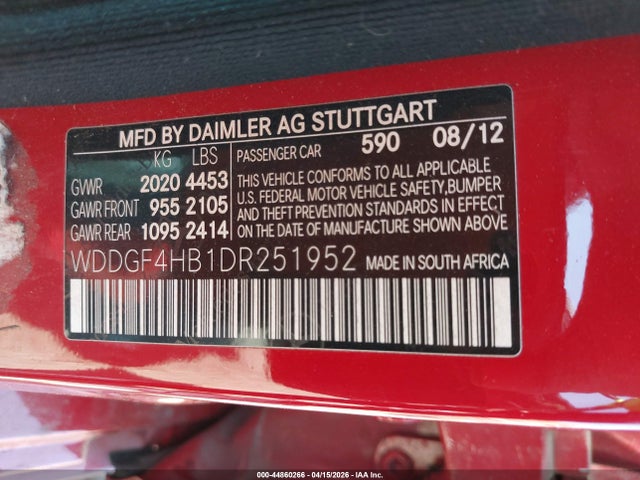 44860266 :رقم المزاد ، WDDGF4HB1DR251952 vin ، 2013 Mercedes-benz C 250 Sport مزاد بيع