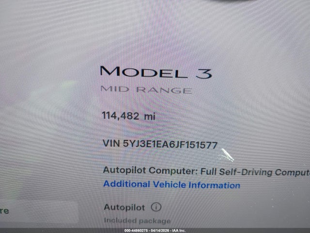 Aukcja sprzedaży 2018 Tesla Model 3 Long Range/mid Range, vin: 5YJ3E1EA6JF151577, numer aukcji: 44860275