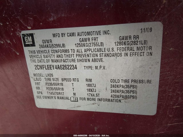 2010 CHEVROLET EQUINOX 2CNFLEEY4A6262234 Photo 8