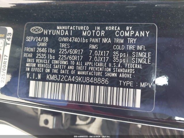2019 HYUNDAI TUCSON KM8J2CA49KU848886 Photo 8