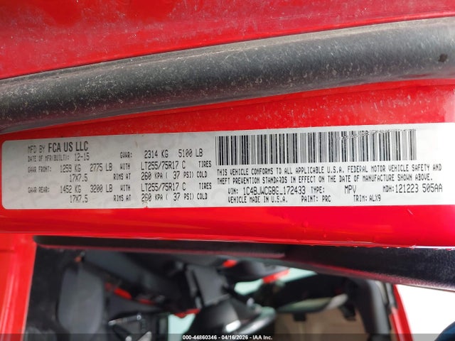 Продажа на аукционе авто 2016 Jeep Wrangler Rubicon Hard Rock, vin: 1C4BJWCG8GL172433, номер лота: 44860346