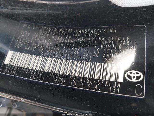 Aukcja sprzedaży 2024 Toyota Corolla Le, vin: 5YFB4MDE3RP160368, numer aukcji: 44860397