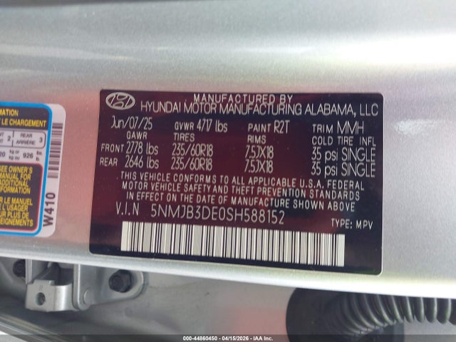 Продажа на аукционе авто 2025 Hyundai Tucson Sel, vin: 5NMJB3DE0SH588152, номер лота: 44860450