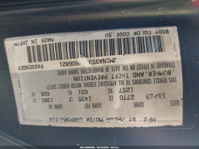 1994 Mazda Mx-5 Miata მანქანა იყიდება აუქციონზე, vin: JM1NA3539R0506821, აუქციონის ნომერი: 44860466