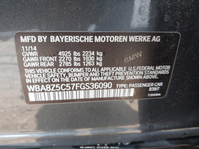 Продаж на аукціоні авто 2015 Bmw 328i Gran Turismo Xdrive, vin: WBA8Z5C57FGS36090, номер лоту: 44860472