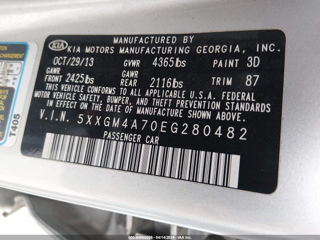 5XXGM4A70EG280482 KIA Optima Lx