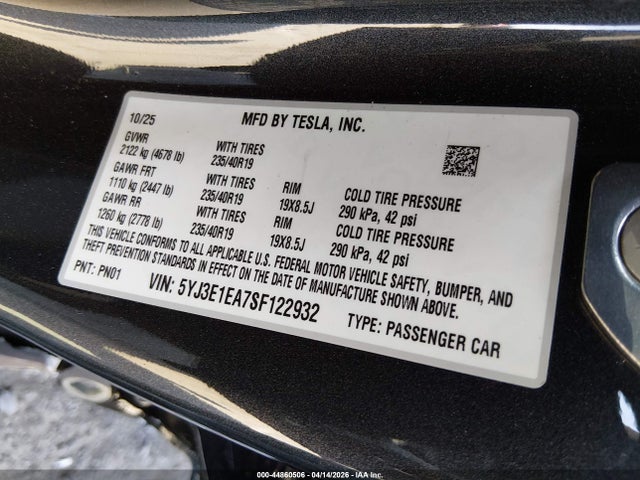 5YJ3E1EA7SF122932 Tesla Model 3 Long Range Rear-wheel Drive/standard Rear-wheel Drive