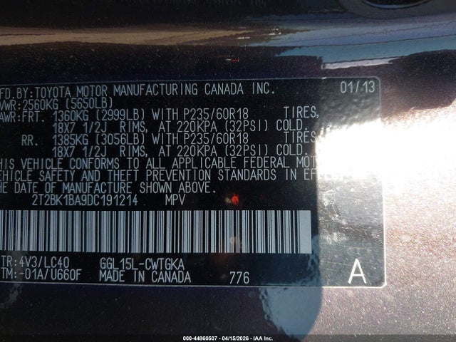 Aukcja sprzedaży 2013 Lexus Rx 350, vin: 2T2BK1BA9DC191214, numer aukcji: 44860507