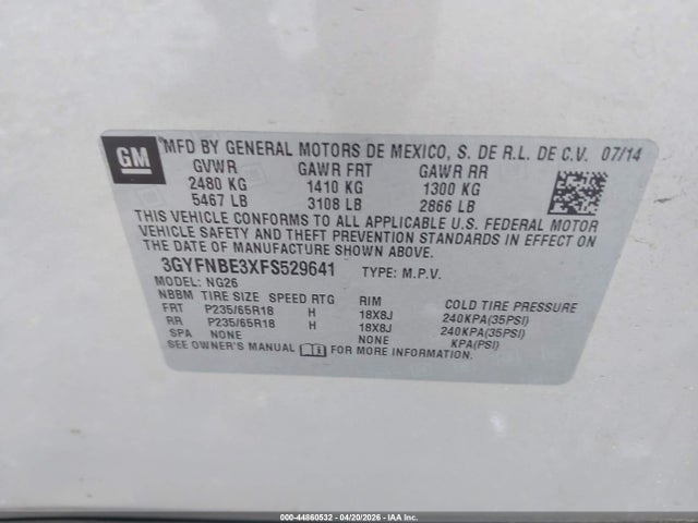 Продажа на аукционе авто 2015 Cadillac Srx Luxury Collection, vin: 3GYFNBE3XFS529641, номер лота: 44860532