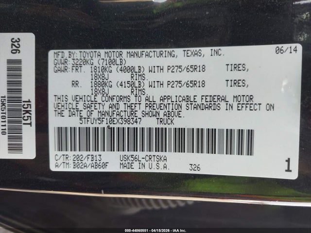Продажа на аукционе авто 2014 Toyota Tundra Sr5 5.7l V8, vin: 5TFUY5F10EX398347, номер лота: 44860551
