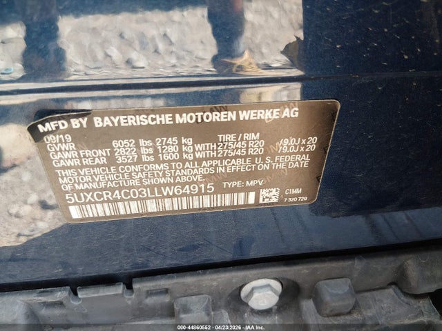 Продаж на аукціоні авто 2020 Bmw X5 Sdrive40i, vin: 5UXCR4C03LLW64915, номер лоту: 44860552