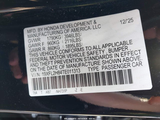 Продаж на аукціоні авто 2026 Honda Civic Sport, vin: 19XFL2H84TE011313, номер лоту: 44860572