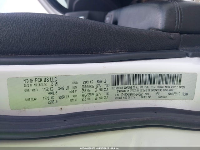 Продажа на аукционе авто 2015 Dodge Durango Limited, vin: 1C4RDHDG4FC764202, номер лота: 44860579
