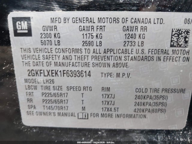 Продажа на аукционе авто 2015 Gmc Terrain Slt-1, vin: 2GKFLXEK1F6393614, номер лота: 44860592