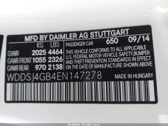 Aukcja sprzedaży 2014 Mercedes-benz Cla 250 4matic, vin: WDDSJ4GB4EN147278, numer aukcji: 44860616
