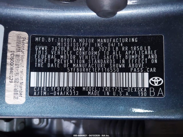 Toyota Corolla S Plus 2014 5YFBURHE1EP116550 Image 9