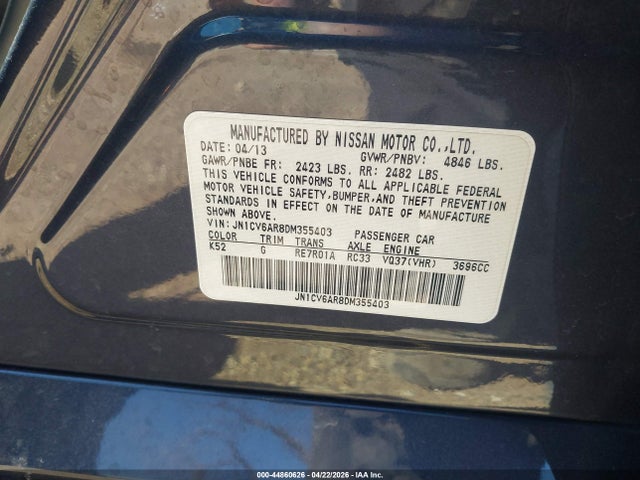 2013 Infiniti G37x მანქანა იყიდება აუქციონზე, vin: JN1CV6AR8DM355403, აუქციონის ნომერი: 44860626
