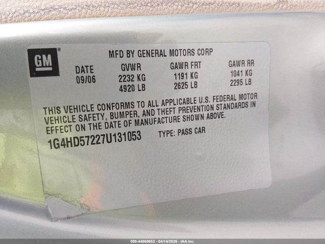Продажа на аукционе авто 2007 Buick Lucerne Cxl, vin: 1G4HD57227U131053, номер лота: 44860653