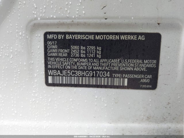 44860661 :رقم المزاد ، WBAJE5C38HG917034 vin ، 2017 Bmw 540i مزاد بيع