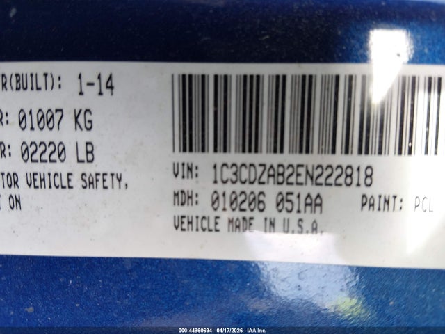 Продажа на аукционе авто 2014 Dodge Avenger Se, vin: 1C3CDZAB2EN222818, номер лота: 44860694