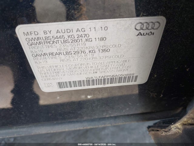 Aukcja sprzedaży 2011 Audi Q5 2.0t Premium, vin: WA1LFAFP5BA050888, numer aukcji: 44860700