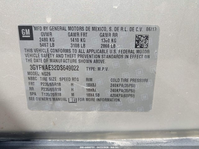Продаж на аукціоні авто 2013 Cadillac Srx Standard, vin: 3GYFNAE32DS649022, номер лоту: 44860701