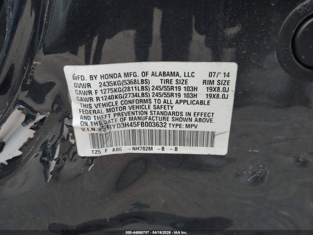 2015 Acura Mdx Technology Package მანქანა იყიდება აუქციონზე, vin: 5FRYD3H45FB003632, აუქციონის ნომერი: 44860707