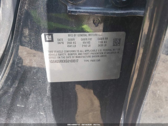 44860717 :رقم المزاد ، 1G6AG5RXXG0169517 vin ، 2016 Cadillac Ats Standard مزاد بيع
