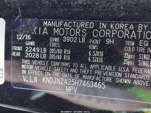 Продажа на аукционе авто 2017 Kia Soul, vin: KNDJN2A25H7463465, номер лота: 44860737