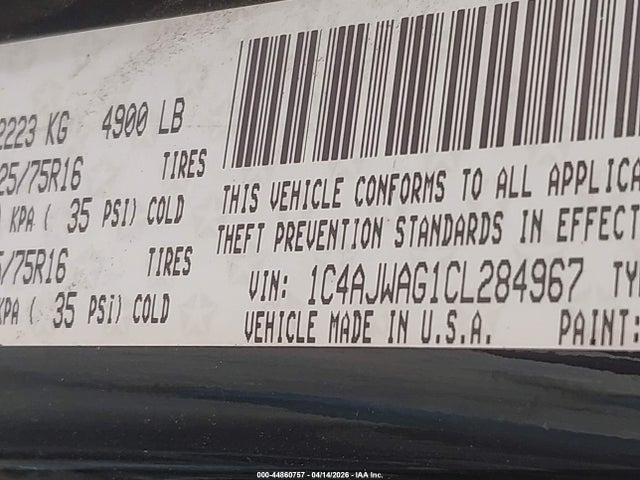 Aukcja sprzedaży 2012 Jeep Wrangler Sport, vin: 1C4AJWAG1CL284967, numer aukcji: 44860757