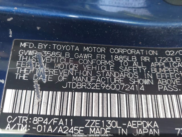 2006 Toyota Corolla Ce მანქანა იყიდება აუქციონზე, vin: JTDBR32E960072414, აუქციონის ნომერი: 44860764