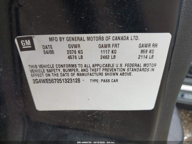 Aukcja sprzedaży 2005 Buick Lacrosse Cxs, vin: 2G4WE567051323128, numer aukcji: 44860785