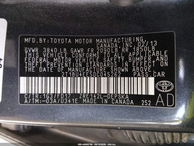 Продаж на аукціоні авто 2013 Toyota Corolla S, vin: 2T1BU4EE5DC045262, номер лоту: 44860786