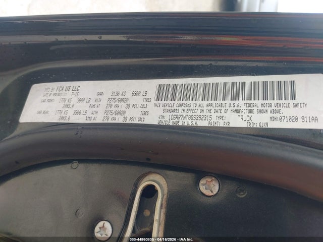 2016 Ram 1500 Laramie მანქანა იყიდება აუქციონზე, vin: 1C6RR7NT0GS392315, აუქციონის ნომერი: 44860805