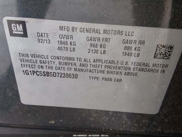 Продажа на аукционе авто 2013 Chevrolet Cruze 1lt Auto, vin: 1G1PC5SB5D7238630, номер лота: 44860820