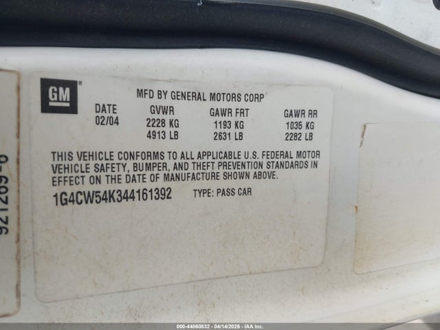 Продажа на аукционе авто 2004 Buick Park Avenue, vin: 1G4CW54K344161392, номер лота: 44860832