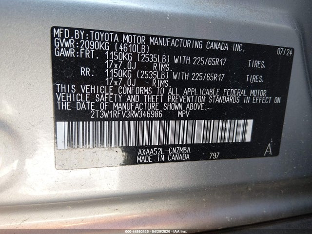 Aukcja sprzedaży 2024 Toyota Rav4 Xle, vin: 2T3W1RFV3RW346986, numer aukcji: 44860835