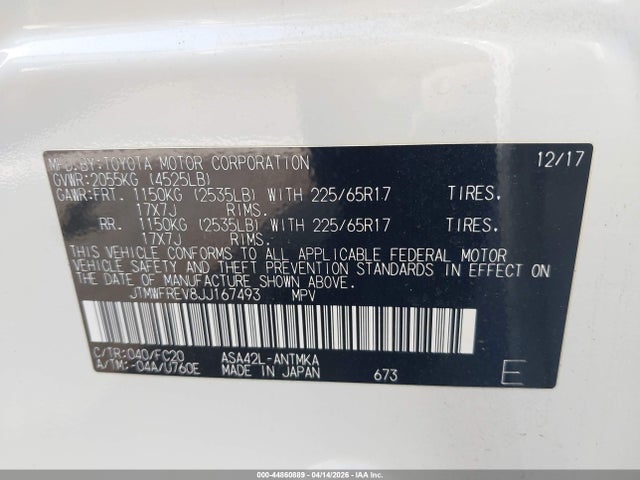 Aukcja sprzedaży 2018 Toyota Rav4 Xle, vin: JTMWFREV8JJ167493, numer aukcji: 44860889