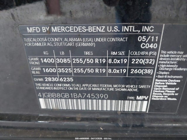 2011 MERCEDES-BENZ ML 350 4JGBB8GB1BA745390 Photo 8